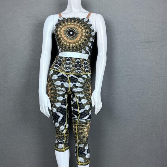 Wolven Athletic Set Womens Medium Mandala Crop Top High Waist Leggings Yoga - Picture 2 of 14